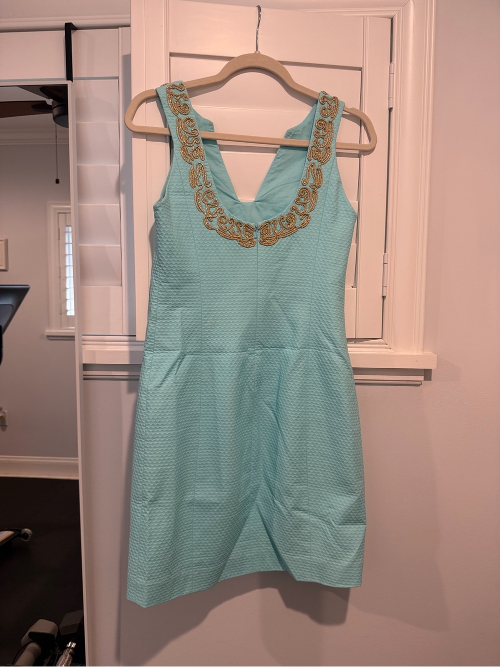 Lilly Pulitzer Aqua shift Dress with Gold Embellished Trim - Picture 2 of 3